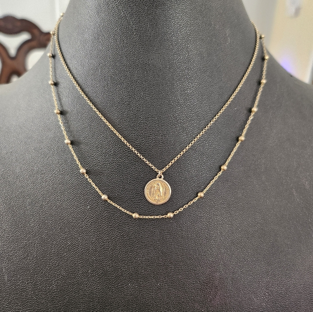 Sterling Silver double layer Necklace Our Lady of Guadalupe Pendant Charm